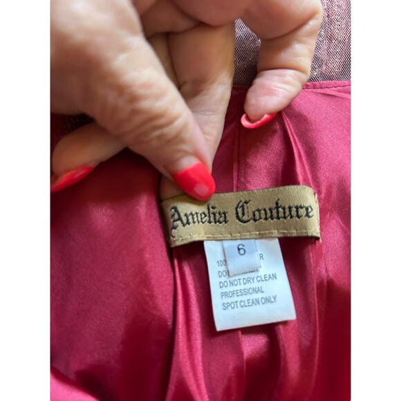 Amelia Couture Burgundy Beaded Evening Gown Formal Dress - Size 6 - Picture 3 of 16